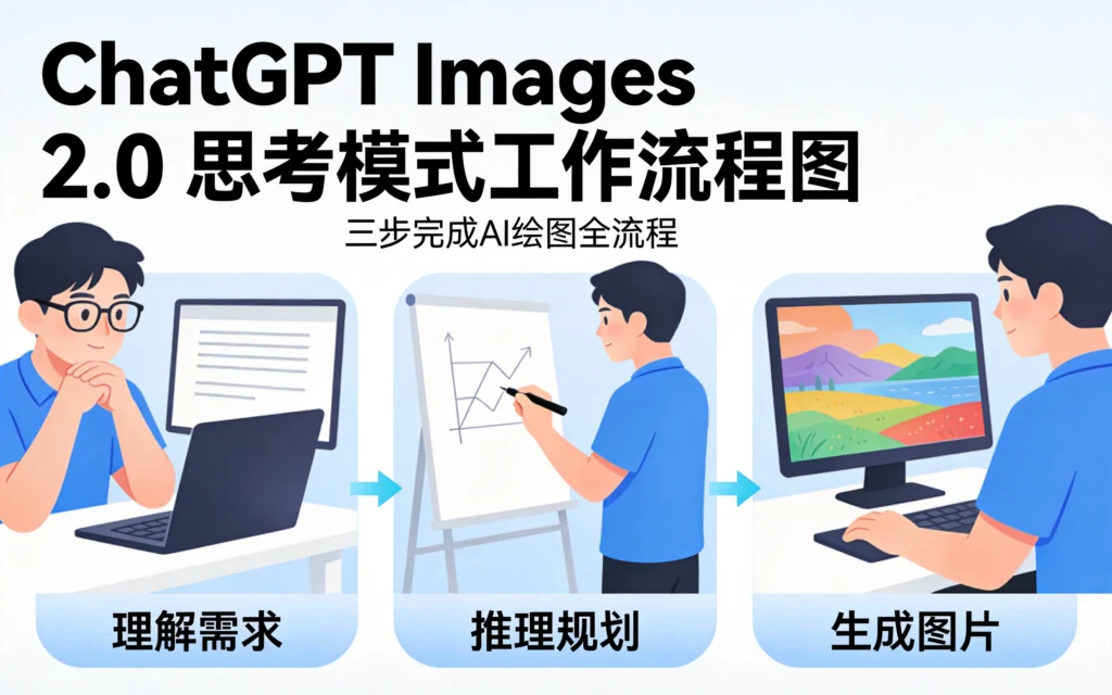 ChatGPT Images 2.0思考模式从理解需求、推理规划到生成图片的工作流程图