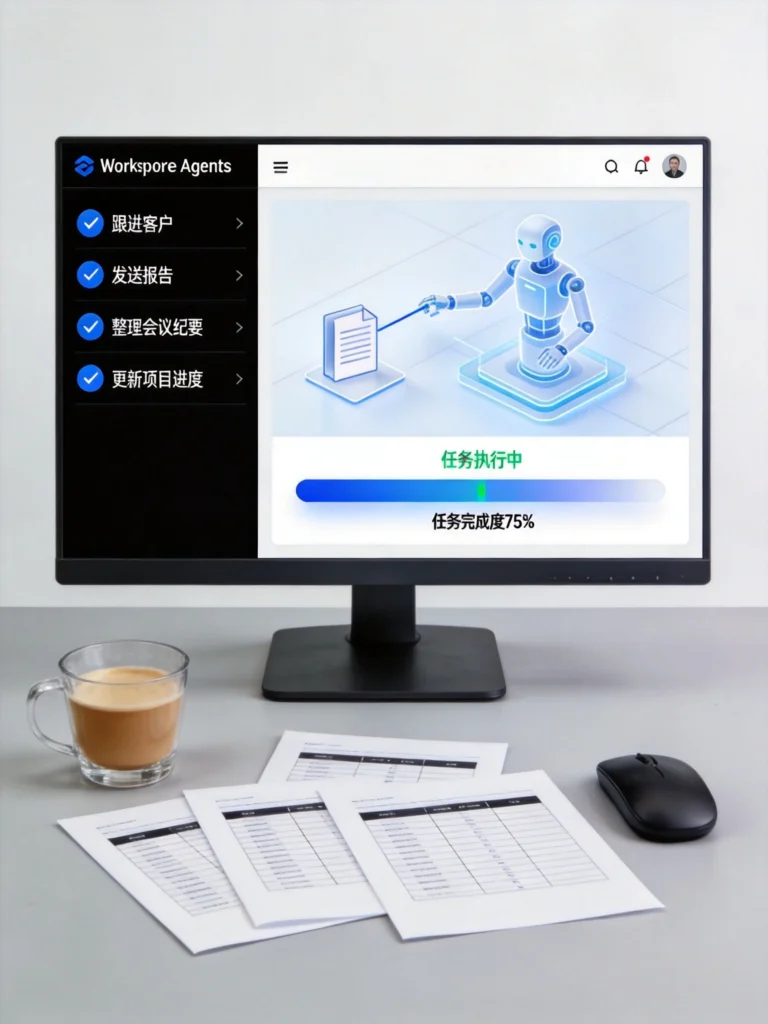 Workspace Agents在办公场景自动执行跟进客户、发送报告等任务的界面展示