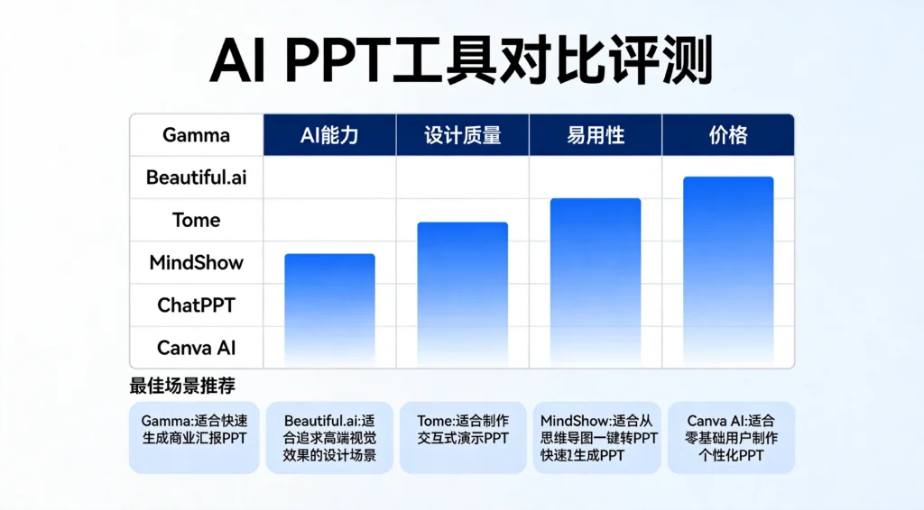 2026年6款AI PPT工具对比评测，Gamma、MindShow等核心功能与价格横向对比
