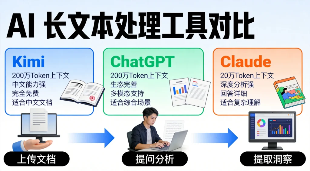 Kimi、ChatGPT、Claude三大AI长文本工具对比，百万Token上下文助力文档分析