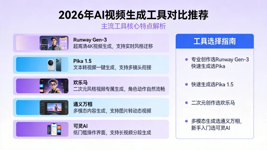 AI视频生成工具对比推荐，Runway Pika欢乐马通义万相可灵AI功能解析