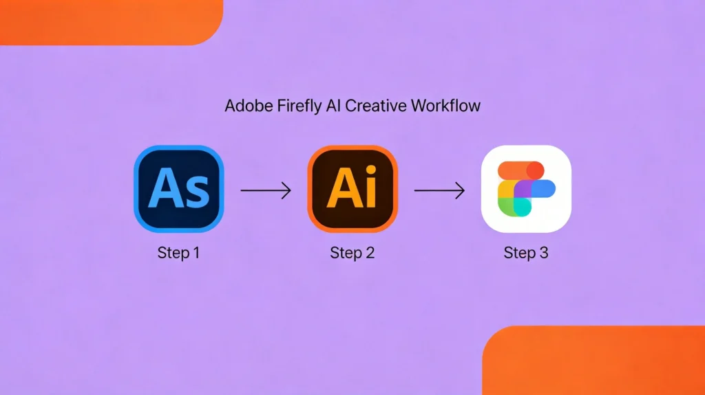 Adobe Firefly AI助理跨应用工作流信息图，Photoshop与Illustrator多步骤创意自动化流程